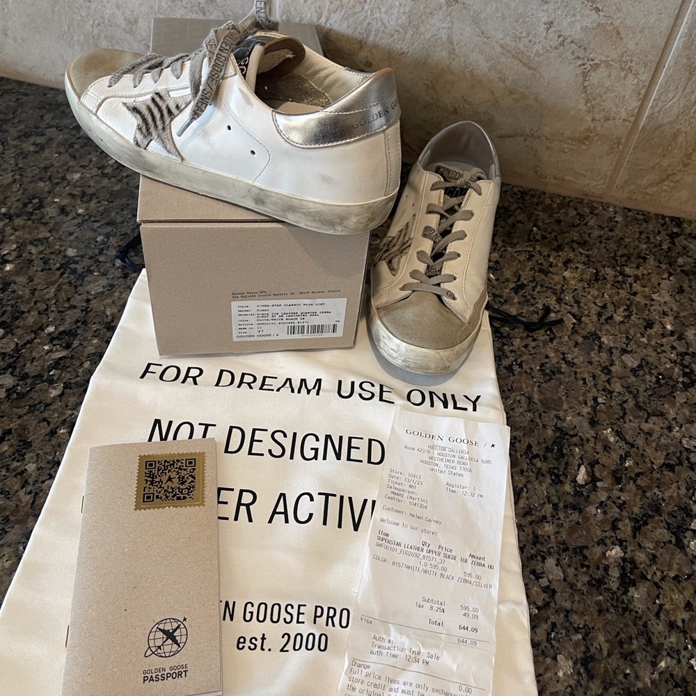 Golden Goose White and Silver Sneakers